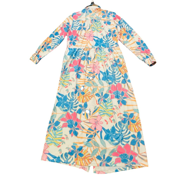 NWT Tolani Blue Tropica Maxi Dress Size:S Pocket Floral Button Front Long Sleeve - Picture 11 of 15